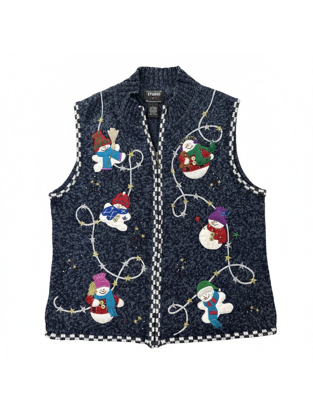 Studio Joy Christmas Snowman Sweater Vest Holiday Knit Sleeveless Top Size L